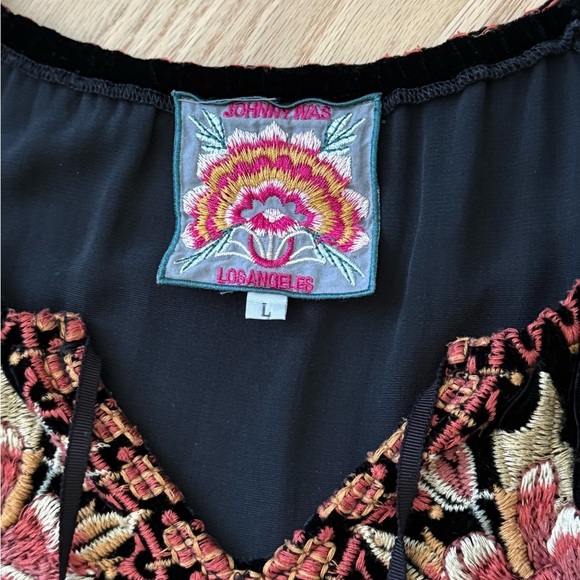 Johnny Was Silk Blend Boho Elim Velvet Peasant Blouse Embroidered Black Sz Large - Picture 3 of 12